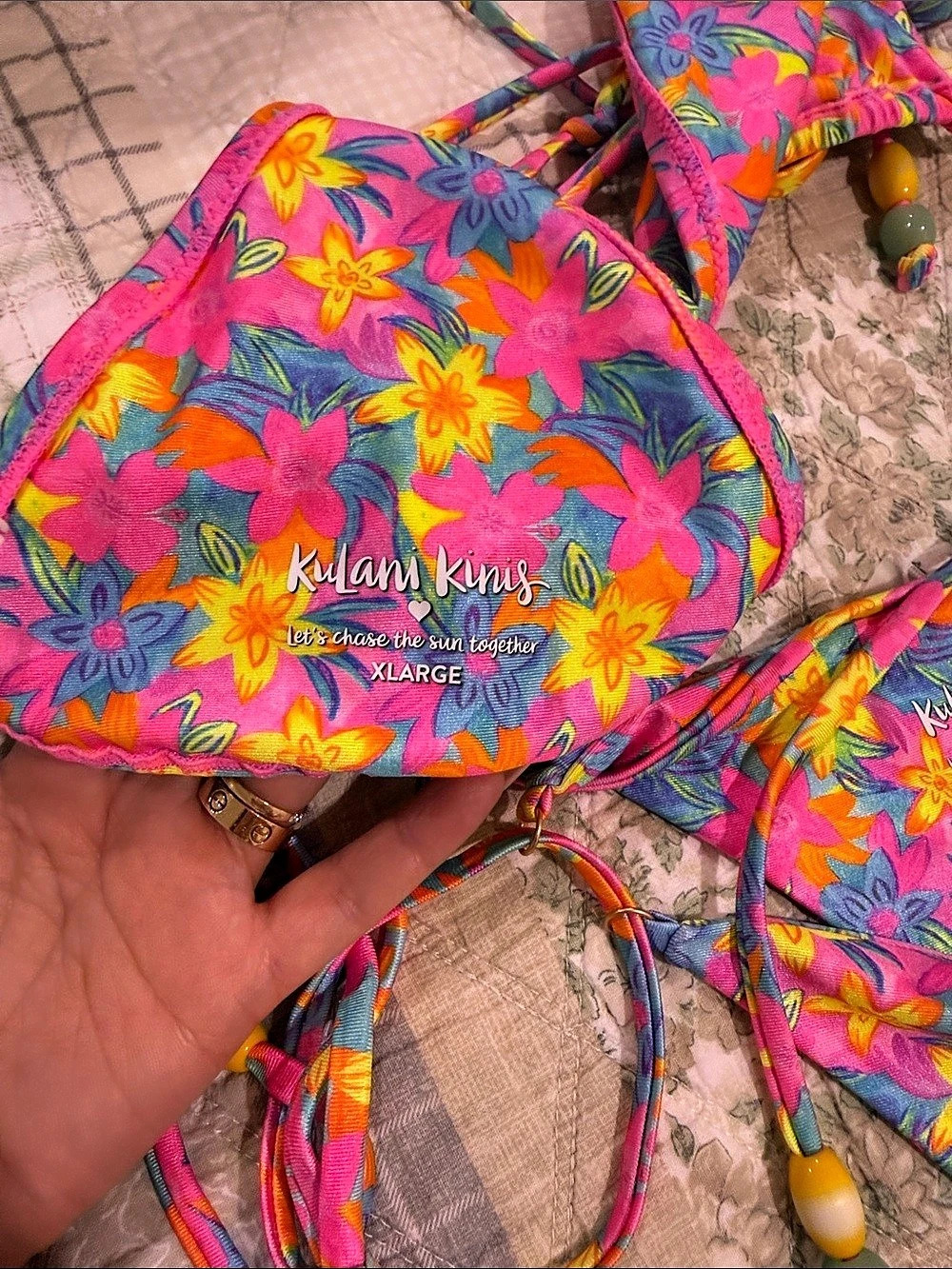 Kulan Kinis Floral Bikini Set Pink & Blue XL NWT